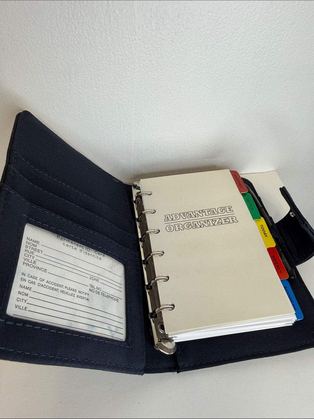 Vintage 6-Ring Personal Organizer Planner Agenda Navy Blue Wallet Binder Retro